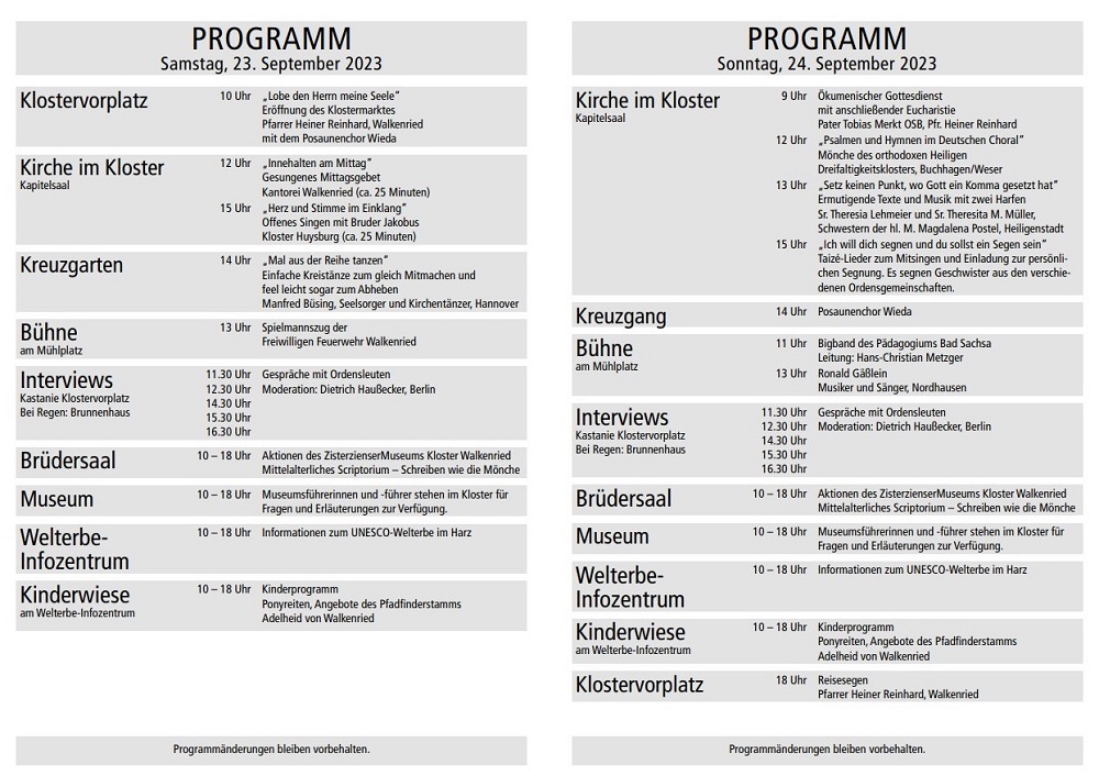 Programm Klostermarkt 2023 - Innenseiten